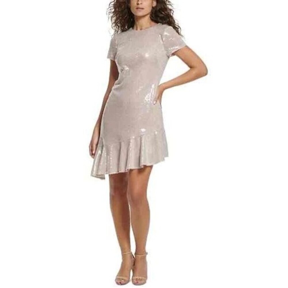 Eliza J Womens Blush Sequined Ruffled A-Line Dress Size 6